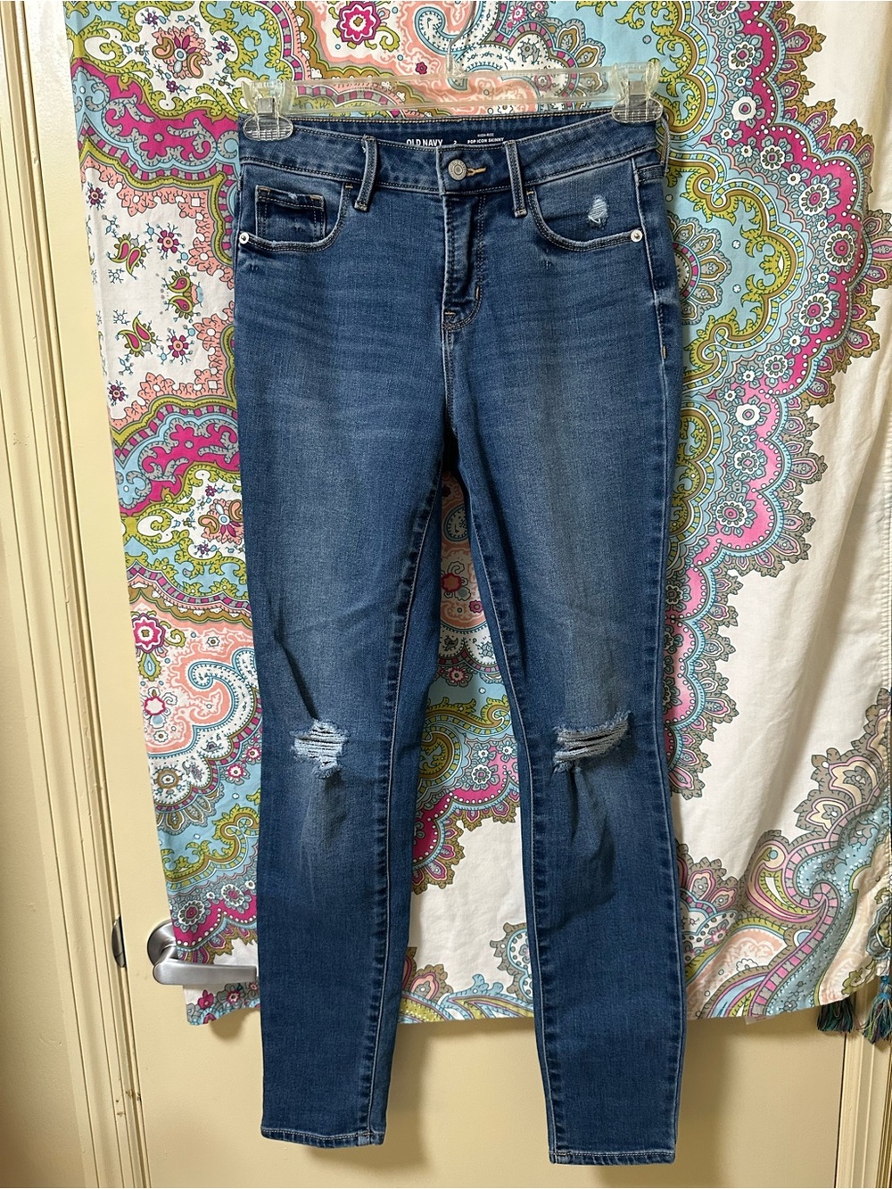 Old Navy Dark Blue Pop Icon Skinny Jeans with Knee Rips